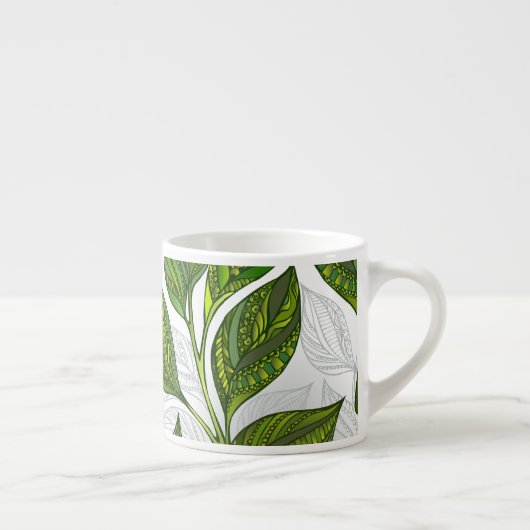 Naadloos patroon met groene theebladeren espresso kop (Rechts)