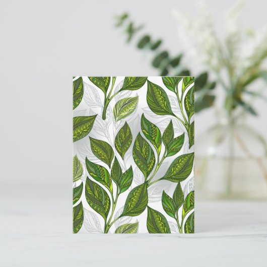 Naadloos patroon met groene theebladeren feestdagenkaart (Staand voorkant)