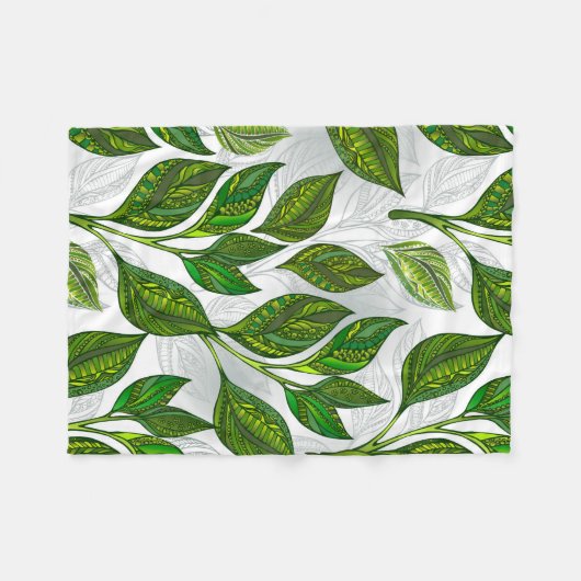 Naadloos patroon met groene theebladeren fleece deken (Voorkant (Horizontaal))