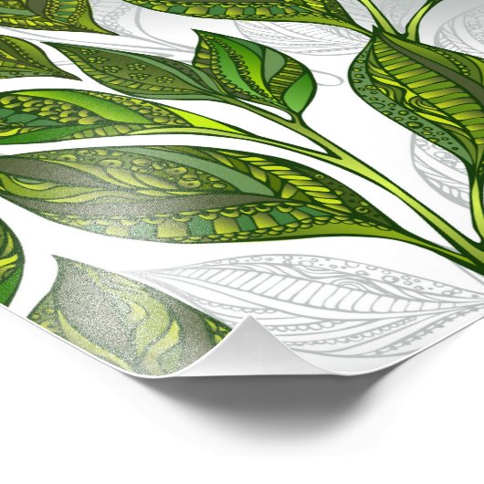 Naadloos patroon met groene theebladeren foto afdruk (Hoek)