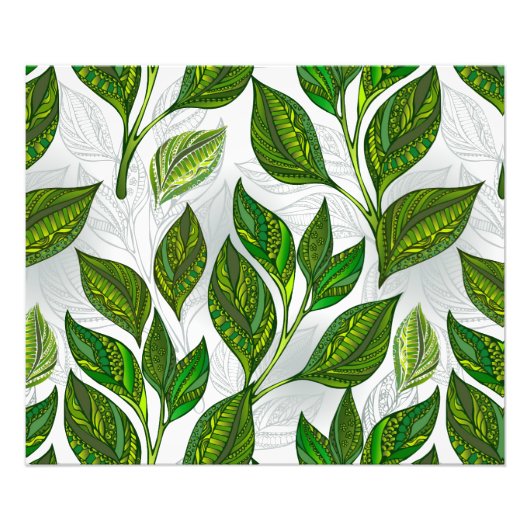 Naadloos patroon met groene theebladeren foto afdruk (Voorkant)