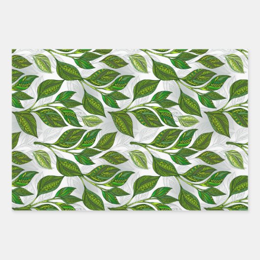 Naadloos patroon met groene theebladeren inpakpapier vel (Voorkant 3)