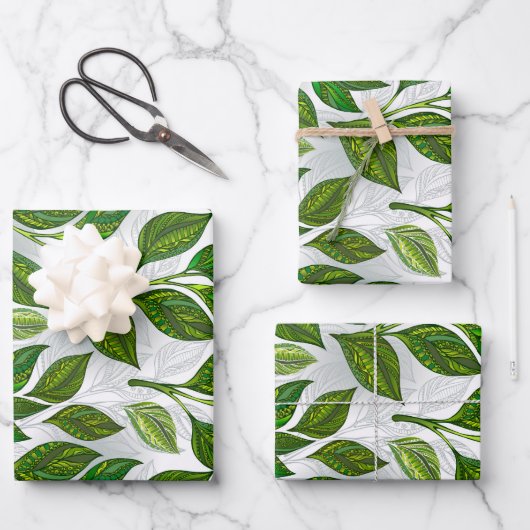 Naadloos patroon met groene theebladeren inpakpapier vel (Voorkant)