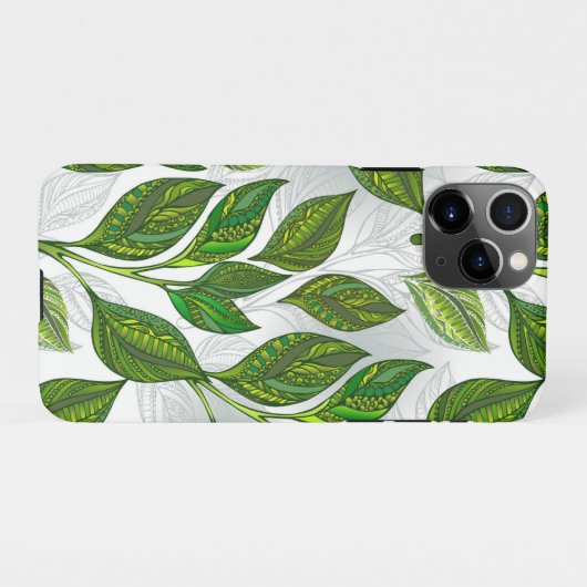 Naadloos patroon met groene theebladeren iPhone hoesje (Achterkant horizontaal)