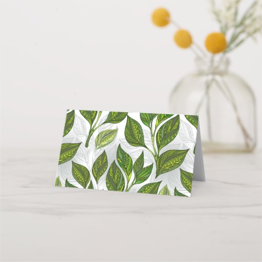 Naadloos patroon met groene theebladeren klantenkaartje (Voorkant)