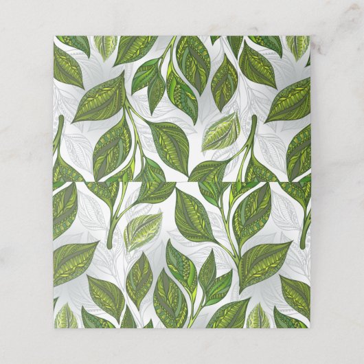 Naadloos patroon met groene theebladeren klantenkaartje (Buitenkant ongevouwen)
