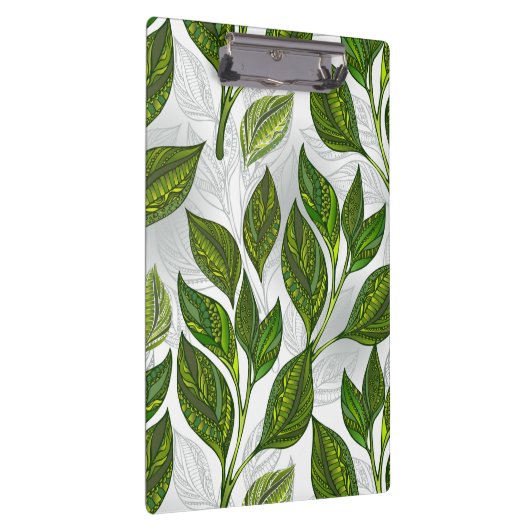 Naadloos patroon met groene theebladeren klembord (Rechts)