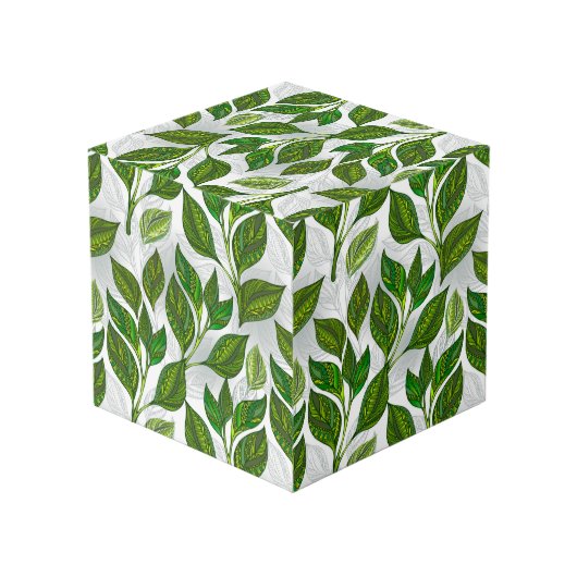 Naadloos patroon met groene theebladeren kubus (Achter hoekig)