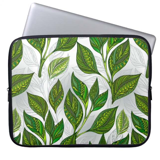Naadloos patroon met groene theebladeren laptop sleeve (Voorkant)