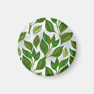 Naadloos patroon met groene theebladeren magneet