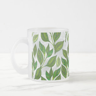 Naadloos patroon met groene theebladeren matglas koffiemok