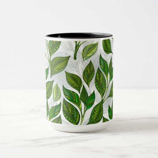 Naadloos patroon met groene theebladeren mok (Midden)