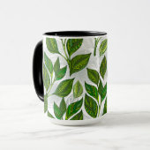 Naadloos patroon met groene theebladeren mok (Voorkant links)