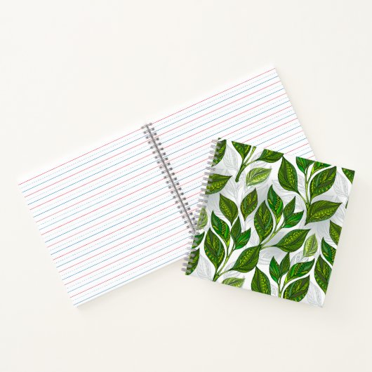 Naadloos patroon met groene theebladeren notitieboek (Binnen)
