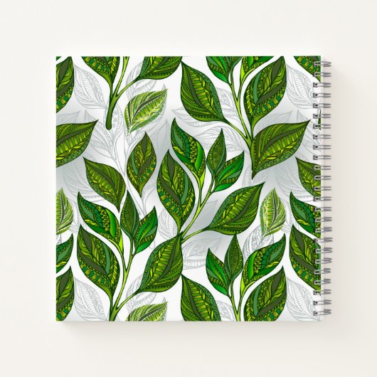 Naadloos patroon met groene theebladeren notitieboek (Achterkant)