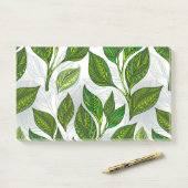 Naadloos patroon met groene theebladeren post-it® notes (Op bureau)