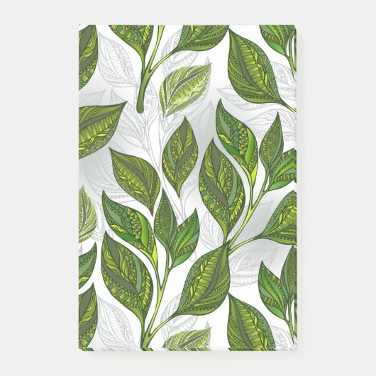 Naadloos patroon met groene theebladeren post-it® notes (Voorkant)