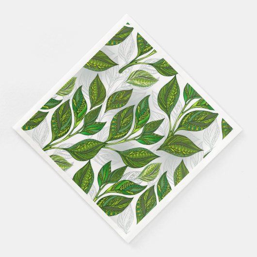 Naadloos patroon met groene theebladeren servet (Hoek)