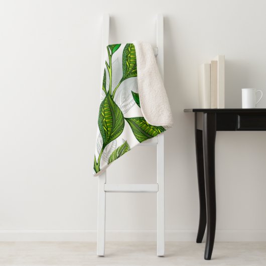 Naadloos patroon met groene theebladeren sherpa deken (In situ)