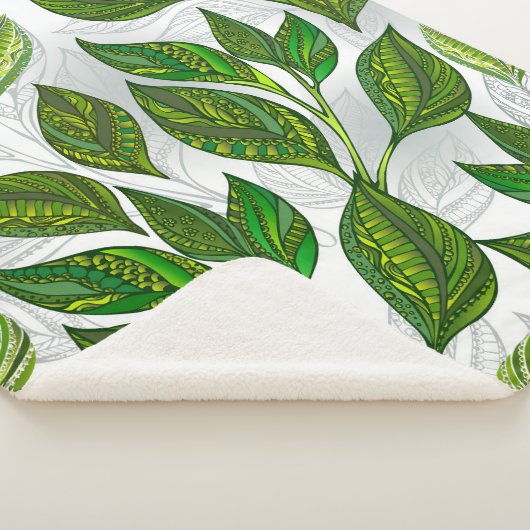 Naadloos patroon met groene theebladeren sherpa deken (3/4)