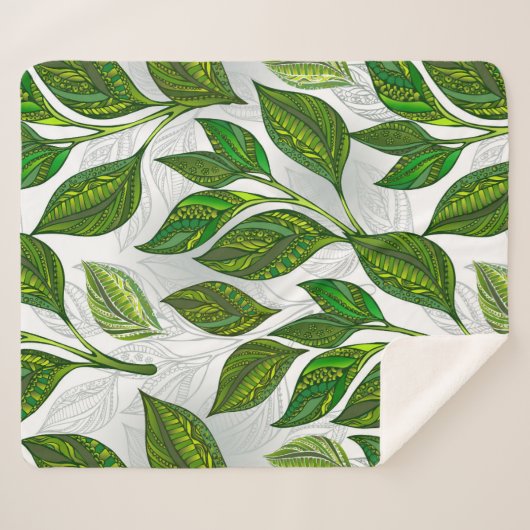Naadloos patroon met groene theebladeren sherpa deken (Voorkant (horizontaal))