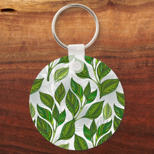 Naadloos patroon met groene theebladeren sleutelhanger (Voorkant)