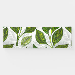 Naadloos patroon met groene theebladeren spandoek