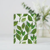 Naadloos patroon met groene theebladeren uitnodiging briefkaart (Staand voorkant)