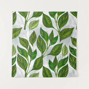 Naadloos patroon met groene theebladeren wandkleed