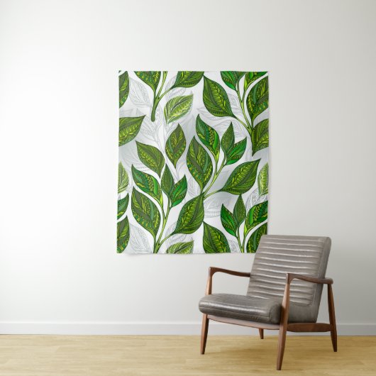 Naadloos patroon met groene theebladeren wandkleed (In situ)