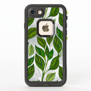 Naadloos patroon met groene theelbladeren