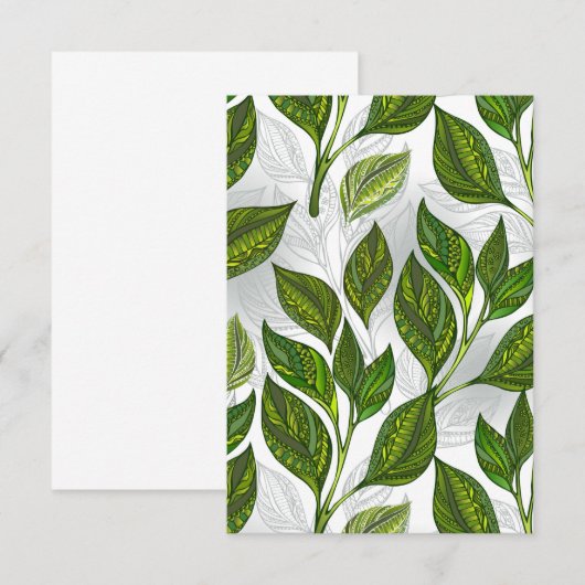 Naadloos patroon met groene theelbladeren aankondiging (Voorkant / Achterkant)