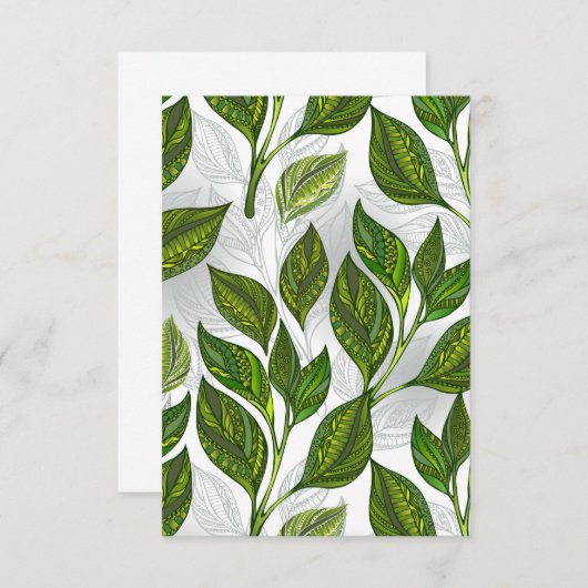 Naadloos patroon met groene theelbladeren advieskaart (Voorkant / Achterkant)