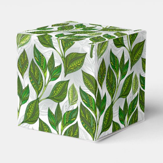 Naadloos patroon met groene theelbladeren bedankdoosjes (Achterkant)