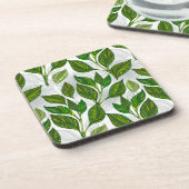 Naadloos patroon met groene theelbladeren bier onderzetter (Linkerzijde)
