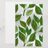 Naadloos patroon met groene theelbladeren briefpapier (Voorkant / Achterkant)