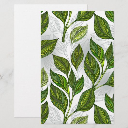 Naadloos patroon met groene theelbladeren briefpapier (Voorkant / Achterkant)