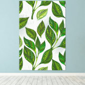 Naadloos patroon met groene theelbladeren canvas afdruk (Insitu (Houten vloer))