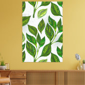 Naadloos patroon met groene theelbladeren canvas afdruk (Insitu (Woonkamer))