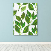 Naadloos patroon met groene theelbladeren canvas afdruk (Insitu (Houten vloer))