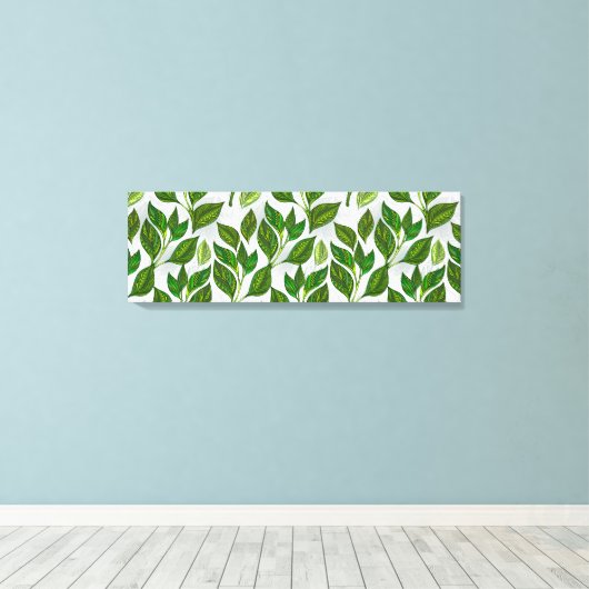 Naadloos patroon met groene theelbladeren canvas afdruk (Insitu (Houten vloer))