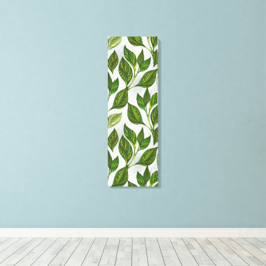 Naadloos patroon met groene theelbladeren canvas afdruk (Insitu (Houten vloer))