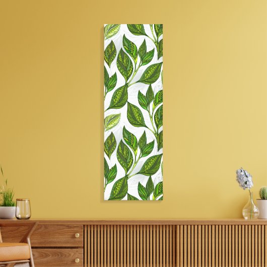 Naadloos patroon met groene theelbladeren canvas afdruk (Insitu (Woonkamer))