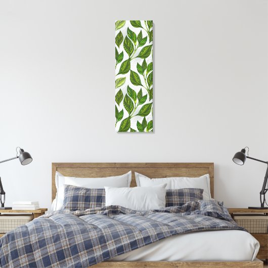 Naadloos patroon met groene theelbladeren canvas afdruk (Insitu (Slaapkamer))