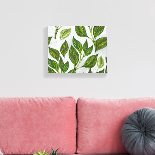 Naadloos patroon met groene theelbladeren canvas afdruk (Insitu (Woonkamer))