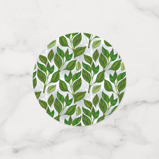 Naadloos patroon met groene theelbladeren confetti (Kleine voorkant)