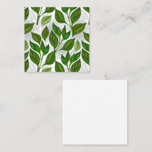 Naadloos patroon met groene theelbladeren contactkaartje (Voorkant / Achterkant)