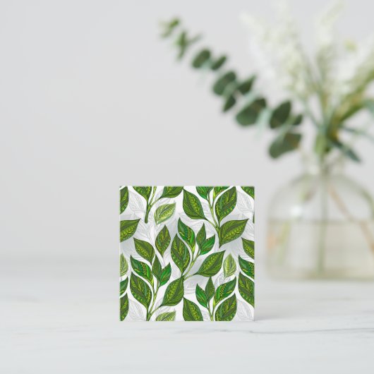 Naadloos patroon met groene theelbladeren contactkaartje (Staand voorkant)