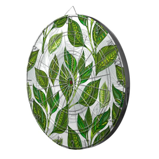 Naadloos patroon met groene theelbladeren dartbord (Voorkant Rechts)