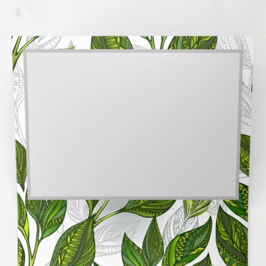 Naadloos patroon met groene theelbladeren drieluik aankondiging (Binnenzijde eerst)